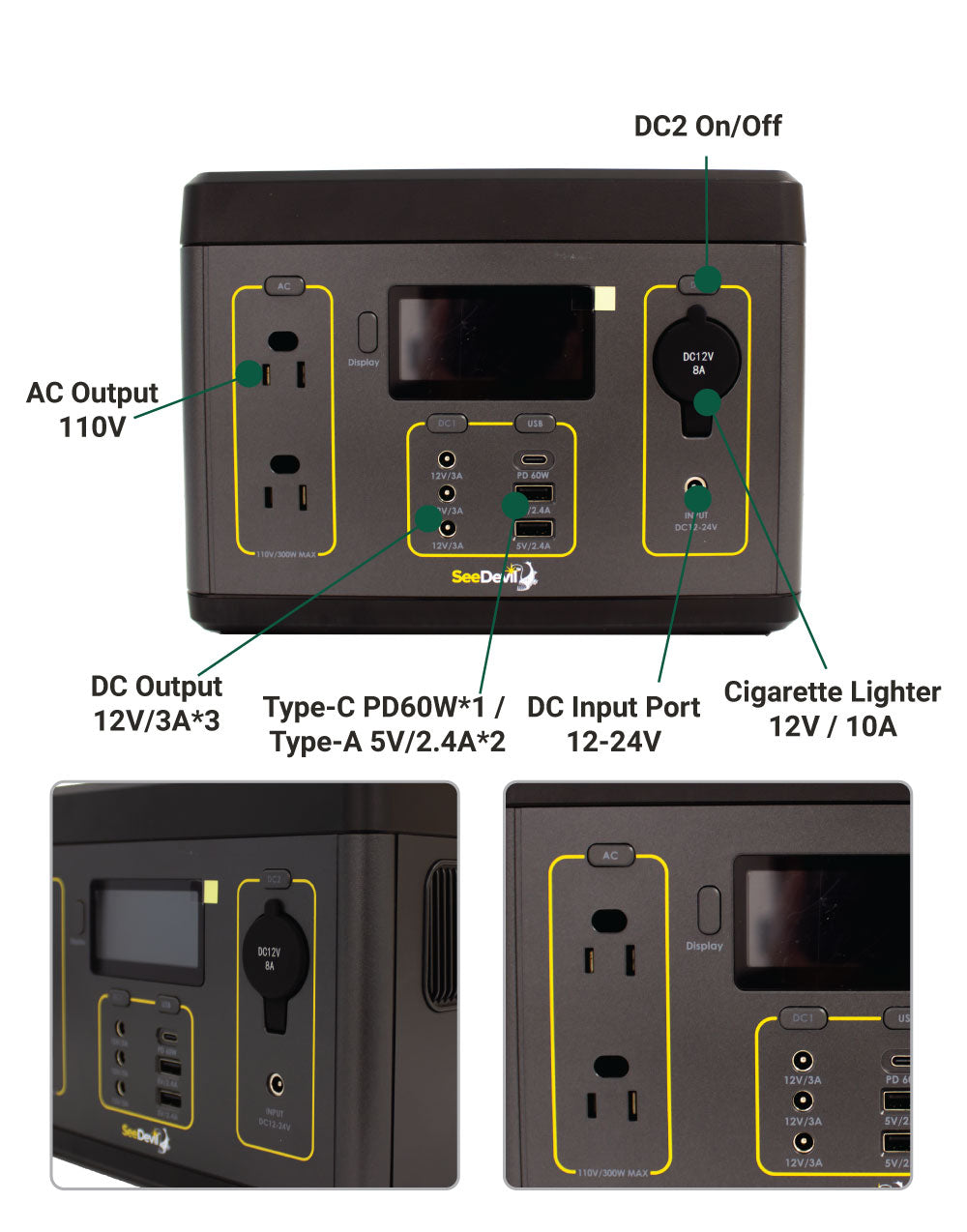 SeeDevil Centrale Elettrica Portatile 300W 280Wh – Batteria Di Backup Agli Ioni Di Litio Con 9 Porte (AC, USB, PD60W, DC). Generatore Solare Per Campeggio, Viaggi Ed Emergenze