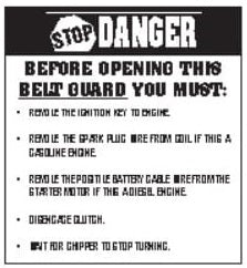 (29459) Danger, Before Opening Belt Guard