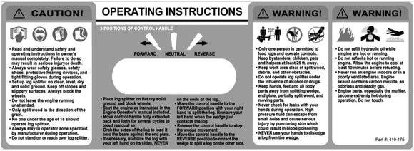 (410-175) Decal, Operating Instructions