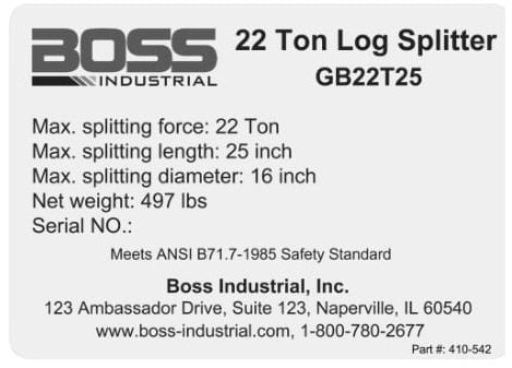 (410-542) Boss 22 Ton Specs Decal