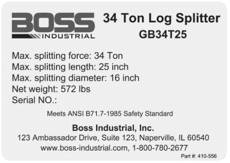 (410-556) Boss 34 Ton Specs Decal