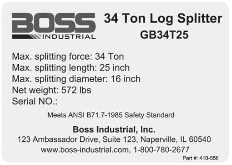 (410-556) Boss 34 Ton Specs Decal