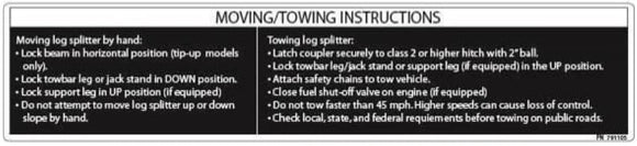 (791105) MOVING/TOWING INSTRUCTIONS